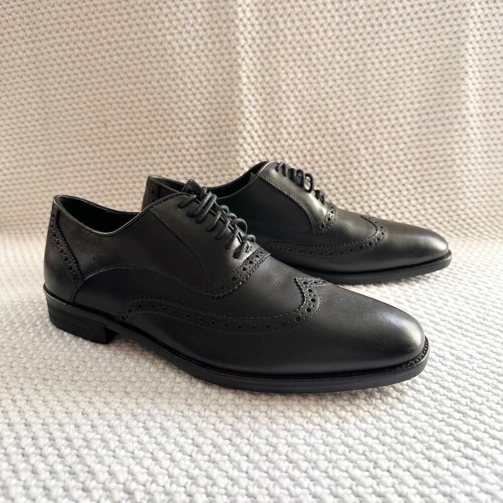 John Varvatos Luxe Oxford Leather Staley Brogue Wingtip Dress Shoes NIB 9.5